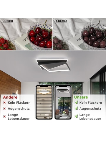 ZMH Deckenleuchte LED in schwarz 53W dimmbar eckig moderene Schlafzimmerlampe 40cm