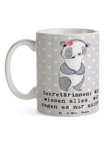 Mr. & Mrs. Panda Kaffeetasse Sekretärin Geheimnisträgerin mit Sp... in Grau Pastell