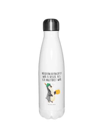 Mr. & Mrs. Panda Thermosflasche Pinguin Bier mit Spruch in Weiß