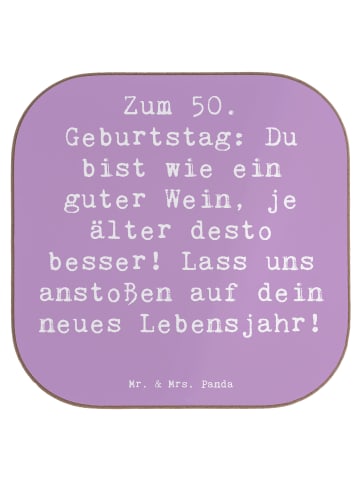 Mr. & Mrs. Panda Holz Untersetzer Spruch 50. Geburtstag mit Spruch in Lavendeltraum