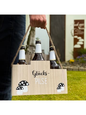 UNUS UNUS Flaschenhalter Glückspilze Holz Bambus 3 Flaschen Geeschenkidee in Natur