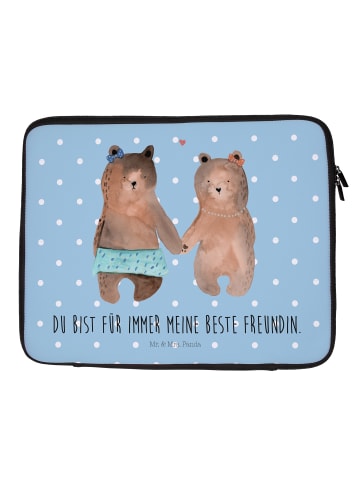 Mr. & Mrs. Panda Laptop Tasche Bär Freundin mit Spruch in Blau Pastell