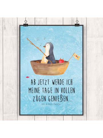 Mr. & Mrs. Panda Poster Pinguin Angelboot mit Spruch in Eisblau