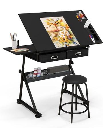 COSTWAY Zeichentisch mit Hocker in Schwarz