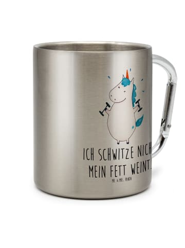 Mr. & Mrs. Panda Becher Einhorn Fitness mit Spruch in Silber