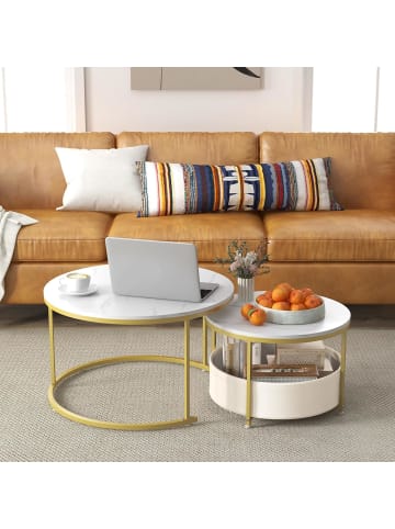 COSTWAY Couchtisch rund 2er Set in Weiß