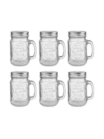 Butlers 6x Trinkgläser Mason mit Deckel 450ml REFRESH in Transparent