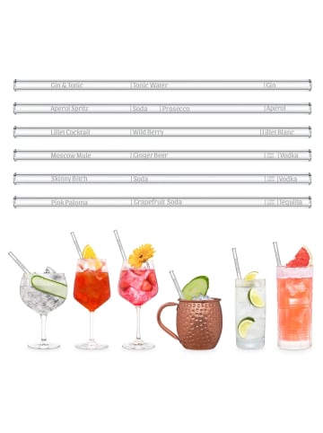 HÅLM Cocktail Rezepte Glasstrohhalme mit gravierten Maßen für perfektes Mixen - 6er