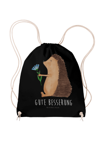 Mr. & Mrs. Panda Jutebeutel Igel Blumen mit Spruch in Schwarz