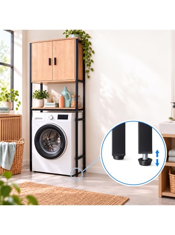 relaxdays Waschmaschinenschrank in Schwarz/ Natur - (B)64 x (H)170 x (T)27 cm