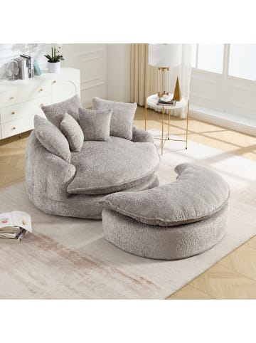 ABRIHOME Sessel in Hellgrau Polyester 55 Zoll mit Kissen Verstellbar