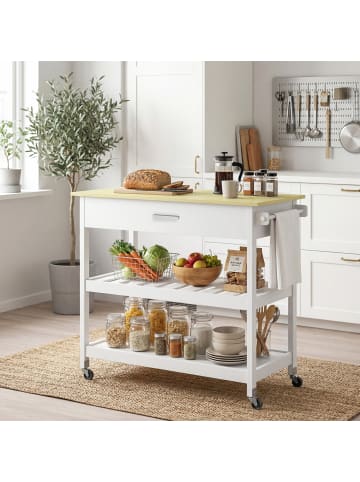HOMCOM Küchenwagen in Weiß 108,8L x 51B x 92,5H cm