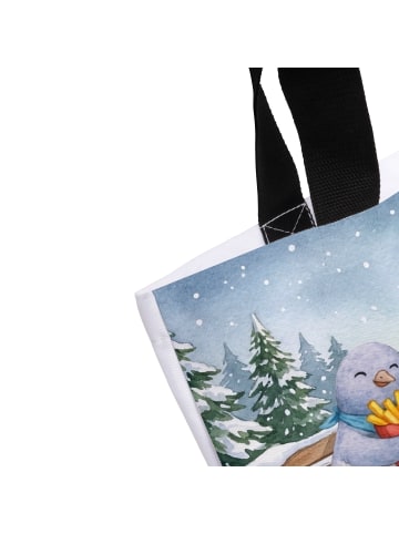 Mr. & Mrs. Panda Tote Bag Taube Winter Pommes Design ohne Spruch in Weiß