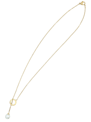 Adeliás Damen Halskette – Ankerkette aus Edelstahl mit Perle 45 cm in gold