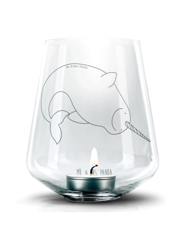 Mr. & Mrs. Panda Windlicht Glas Narwal ohne Spruch in Transparent