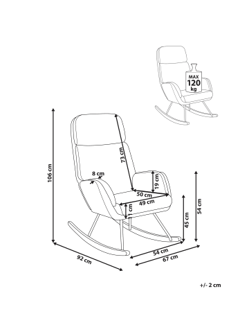 Beliani Schaukelstuhl KVELIA in Weiß/Braun/Schwarz - (W) 67 x (H) 106 x (L) 92 cm