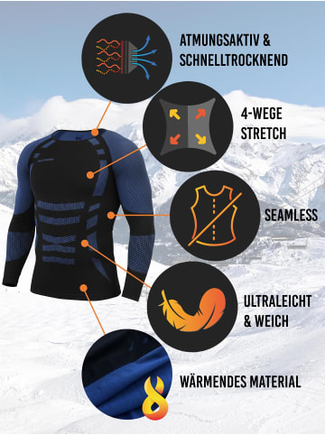 normani 2x Herren Thermo Langarmshirt in Blau/Schwarz