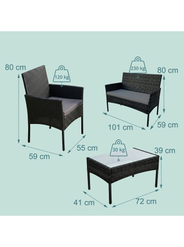 relaxdays 4-tlg. Gartenmöbel-Set "Rattan" in Schwarz