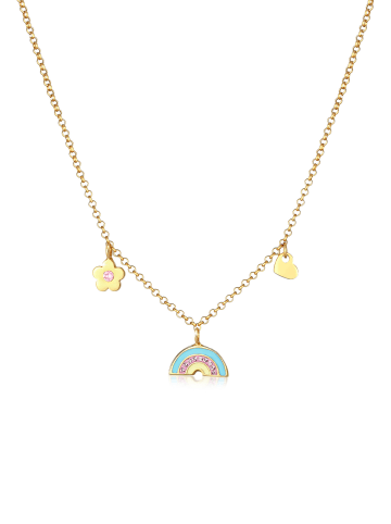 Elli Halskette 925 Sterling Silber Blume, Herz, Regenbogen in Gold
