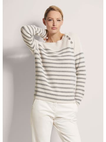 MADELEINE Eleganter Wollpullover mit Ringelmuster in perlweiß / steingrau