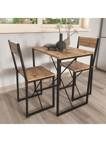 VCM  3-tlg. Metall Essgruppe Tischgruppe Set Insasi M in Honig-Eiche