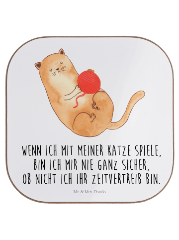 Mr. & Mrs. Panda Untersetzer Katze Wolle mit Spruch in Weiß