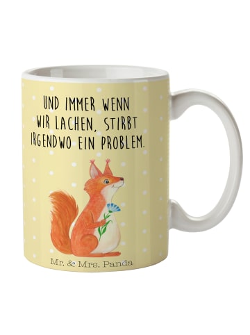 Mr. & Mrs. Panda Tasse Eichhörnchen Blume mit Spruch in Gelb Pastell