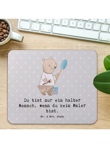 Mr. & Mrs. Panda Mousepad Maler Herz mit Spruch in Grau Pastell