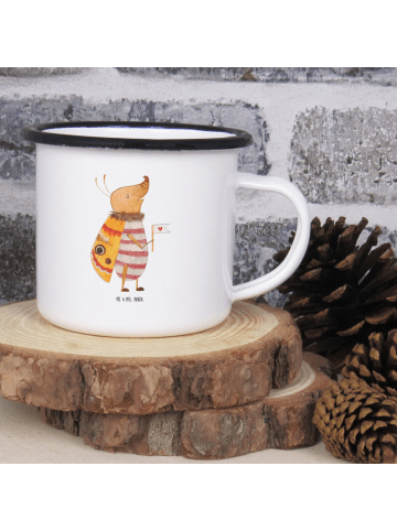 Mr. & Mrs. Panda XL Emaille Tasse Nachtfalter Fähnchen ohne Spruch in Weiß