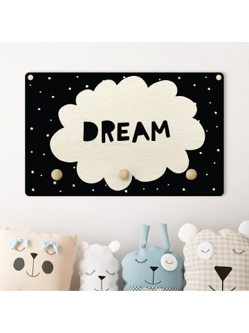 WALLART Kindergarderobe Holz - Spruch Dream mit Wolke Schwarz in Schwarz