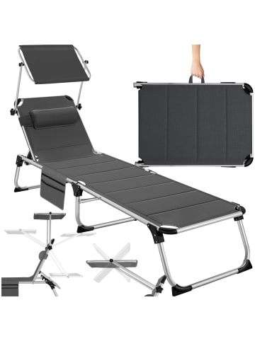 tectake klappbare Aluminium Sonnenliege, 220 x 60,5 x 34 cm, mit Seitentasche