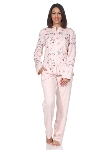 NORMANN Langarm Interlock Schlafanzug Langarm Florale Optik durchknöpfen in rosa