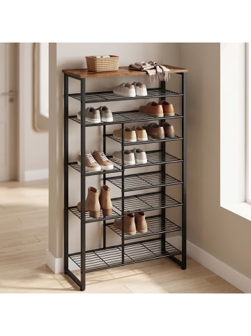 relaxdays Schuhregal "Industrial" in Schwarz/ Braun - (B)75 x (H)172,5 x (T)30 cm