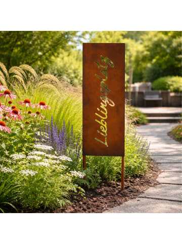 relaxdays Edelrost-Gartendeko "Lieblingsplatz" in Braun - 85 x 28 cm