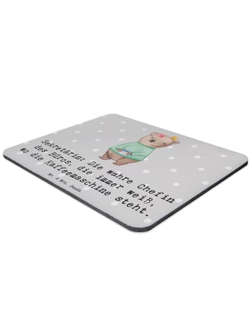 Mr. & Mrs. Panda Mouse Pad Sekretärin Chef mit Spruch in Grau Pastell