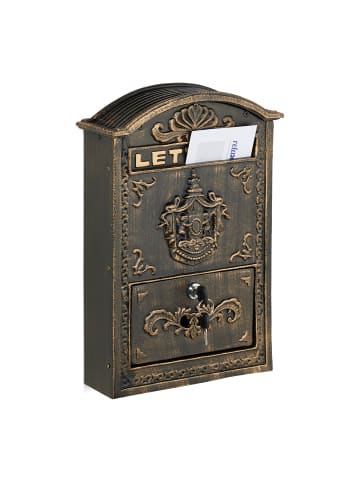 relaxdays Briefkasten "Vintage" in Bronze/ Gold - (B)28 x (H)42 x (T)10 cm