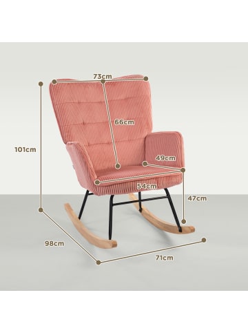 HOMCOM Schaukelstuhl in Hellrot 71L x 98B x 101H cm