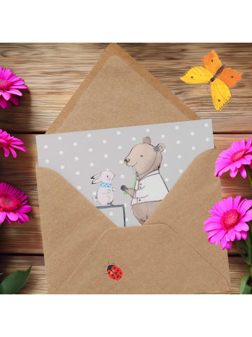 Mr. & Mrs. Panda Einladungskarte Tierarzt Herz mit Spruch in Grau Pastell