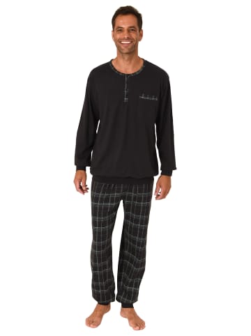 NORMANN Schlafanzug Pyjama Bündchen und karierter Jersey Hose - 75252 in dunkelgrau