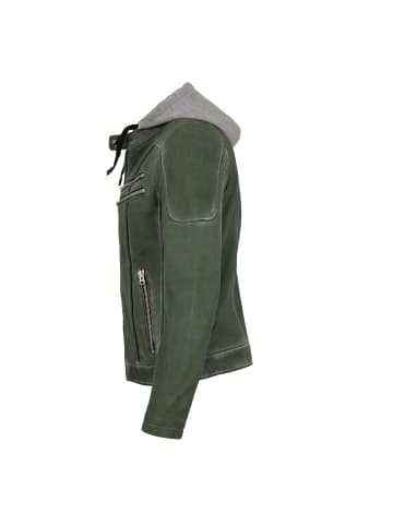 Punchball Lederjacke Kapuze Lammnubuk antik in Grün