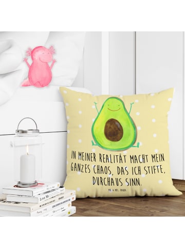 Mr. & Mrs. Panda Kuschel Kissen Avocado Glücklich mit Spruch in Gelb Pastell