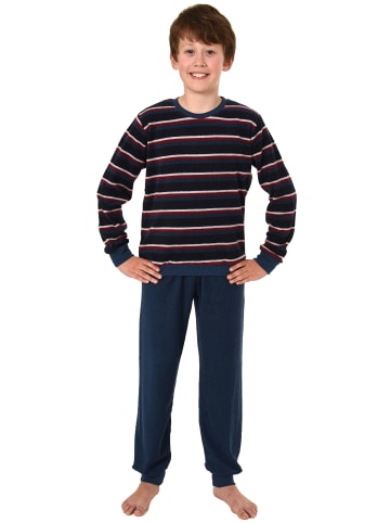 NORMANN Frottee Pyjama Schlafanzug langarm Bündchen Streifen - 50710 in marine