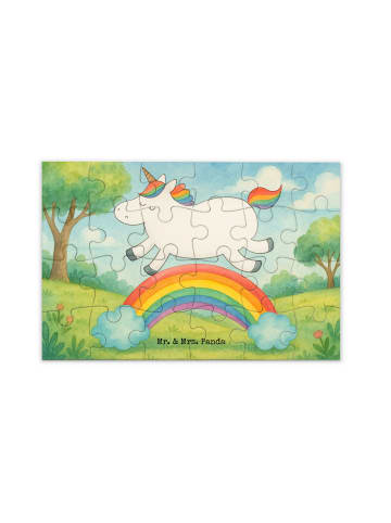 Mr. & Mrs. Panda Puzzle Einhorn Regenbogen Design ohne Spruch in Weiß