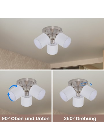 ZMH Deckenleuchte in silber 3-flammige E14 Vintage mit Stoffschirm