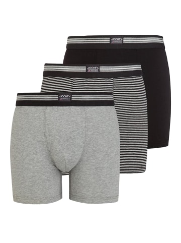 Jockey Boxershorts Cotton Stretch 3 Stück in Grau/Schwarz