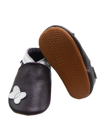 Mejale Dunkellila Baby-Leder-Laufschuhe, mit rutschfester Sohle - Schmetterlingsmotiv