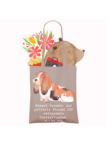 Mr. & Mrs. Panda Shopping Tasche Basset Hound Freund mit Spruch in Braun Pastell