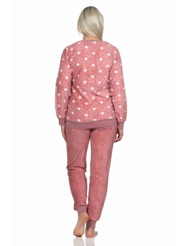 NORMANN langarm Schlafanzug Bündchen Coralfleece Tupfen - 76755 in rosa
