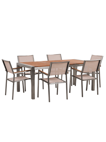 Beliani 7-tlg Gartentisch Set GROSSETO in Beige/Braun/Silber