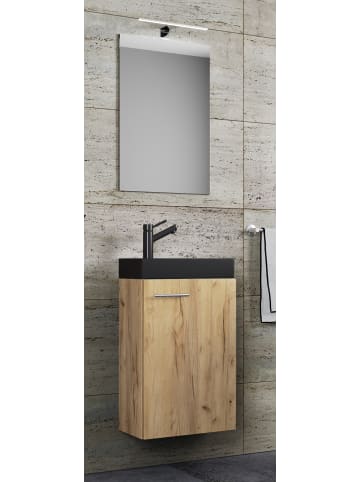 VCM  3tlg Waschtisch Slito SP Toilette schmal Schwarz in Honig-Eiche